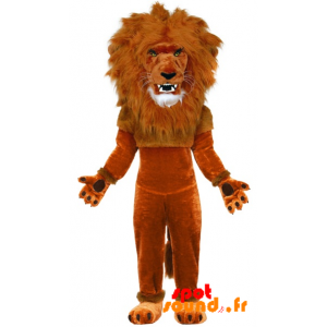 Mascotte de lion marron avec une grande crinière