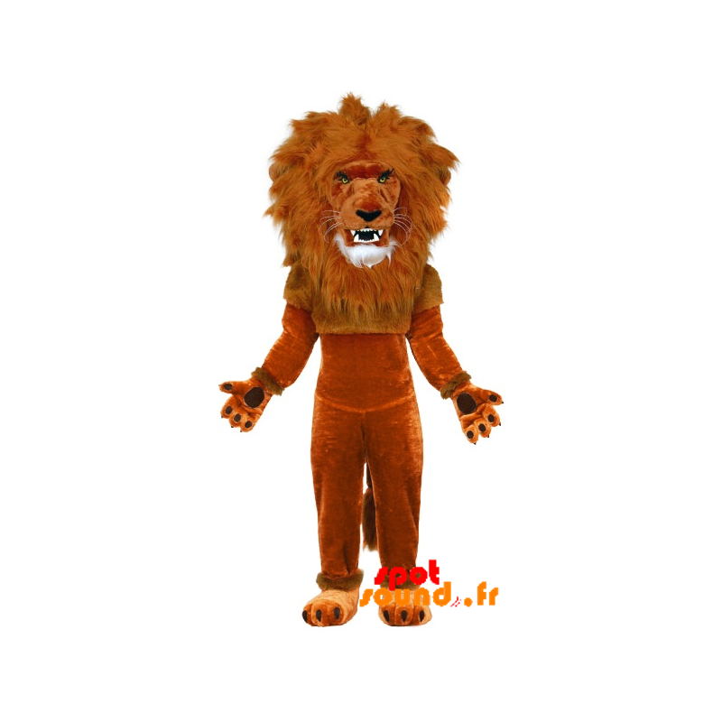 Mascotte de lion marron avec une grande crinière