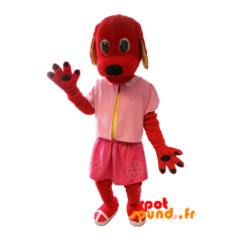 Red Dog Mascot Dressed In Pink. Dog Costume - MASFR034315 - Dog mascots