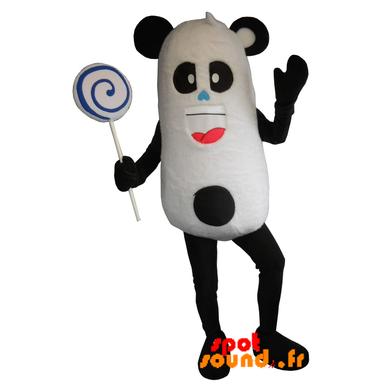 Mascotte de panda noir et blanc, très amusant