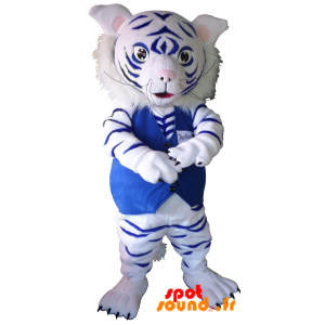 Mascot vit och blå tiger. Baby leopard maskot - Spotsound maskot