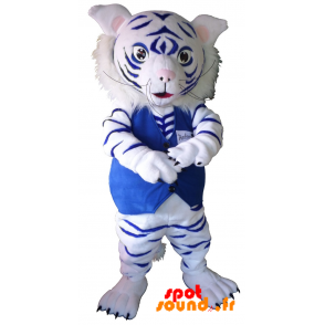Mascotte de tigre blanc et bleu. Mascotte dé bébé léopard - MASFR034329 - Mascottes Tigre