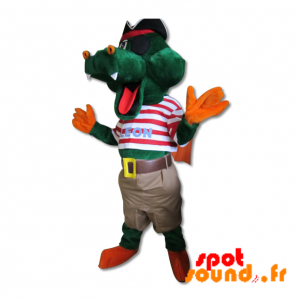 Mascotte de crocodile vert en tenue de pirate