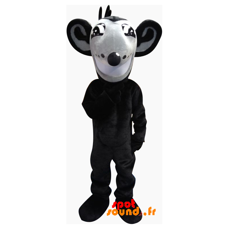 Grå og sort rotte maskot med store ører - Spotsound maskot