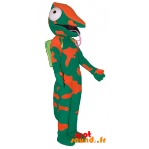 Μασκότ χαμαιλέοντας πράσινο και πορτοκαλί, με μεγάλη γλώσσα - MASFR034350 - mascotte