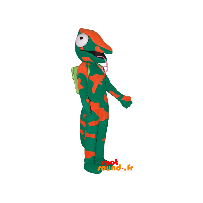 Mascotte Camaleonte Verde E Arancione, Con Una Grande Lingua - MASFR034350 - mascotte