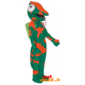 Mascotte de caméléon vert et orange, avec une grande langue - MASFR034350 - Animaux de la forêt