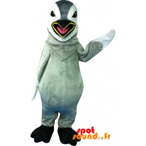 Mascotte de pingouin gris et blanc. Pingouin géant