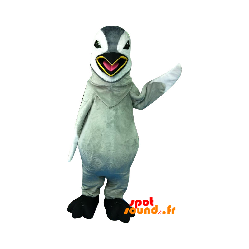 Mascotte de pingouin gris et blanc. Pingouin géant