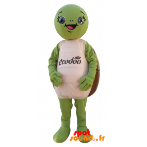 Grøn og brun skildpaddemaskot, rund og sjov - Spotsound maskot