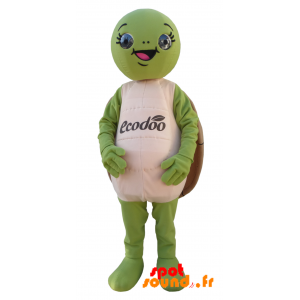 Mascotte de tortue verte et marron, ronde et rigolote - MASFR034360 - Mascottes Tortue