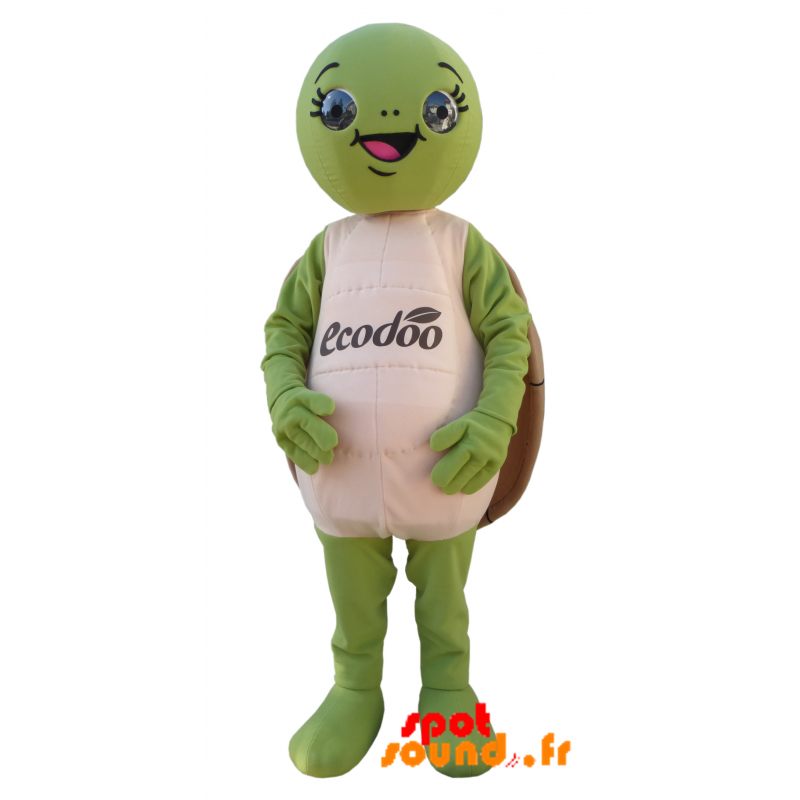 Mascotte de tortue verte et marron, ronde et rigolote - MASFR034360 - Mascottes Tortue