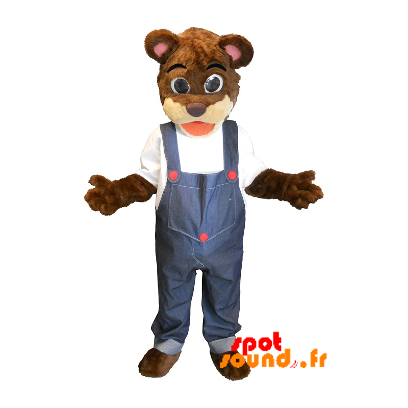 Brown And Beige Teddy Mascot Overalls - MASFR034368 - Bear mascot