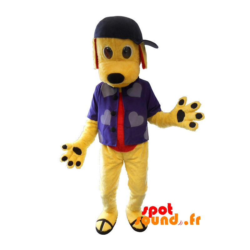 Gul hundmaskot med skjorta och mössa - Spotsound maskot