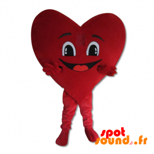 Mascotte de cœur rouge géant, souriant et romantique
