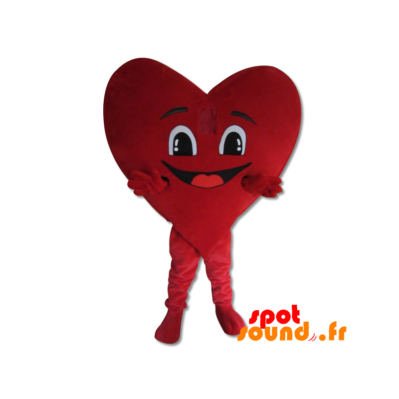 Mascotte de cœur rouge géant, souriant et romantique - MASFR034385 - Mascottes de coeur