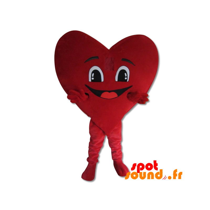 Mascotte de cœur rouge géant, souriant et romantique