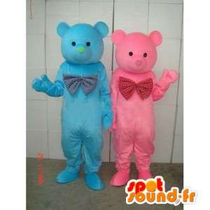Blå och rosa nallebjörnmaskoter - skogbjörnar - mjuka leksaker