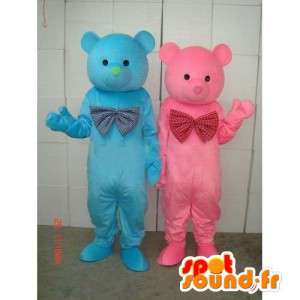 Mascotes binário azul Teddy e Rose - madeira Bear - Plush - MASFR00269 - mascote do urso