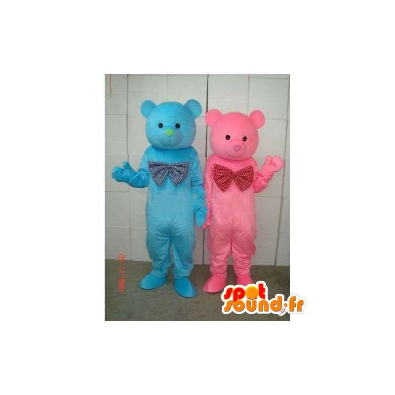 Mascotes binário azul Teddy e Rose - madeira Bear - Plush - MASFR00269 - mascote do urso