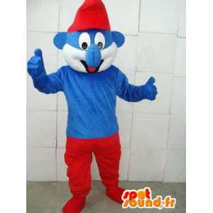 Smurf Mascot - blå dress, rød cap - Rask levering - MASFR00120 - Mascottes Les Schtroumpf
