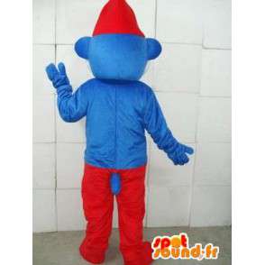 Smurf-maskot - Blå kostume, rød hætte - Hurtig forsendelse -