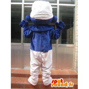 Smurf Mascot - blå dress, hvit cap - Rask levering - MASFR00427 - Mascottes Les Schtroumpf