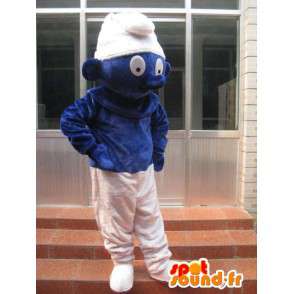 Smurf Mascot - blå dress, hvit cap - Rask levering - MASFR00427 - Mascottes Les Schtroumpf