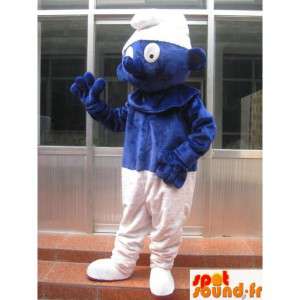 Smurf Mascot - sininen puku, valkoinen korkki - Nopeita toimituksia - MASFR00427 - Mascottes Les Schtroumpf
