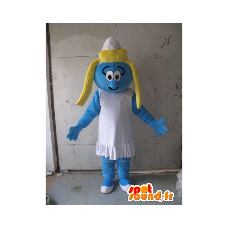 Smurfette Mascot - Kostium niebieski, biały cap - Szybka wysyłka - MASFR00503 - Mascottes Les Schtroumpf