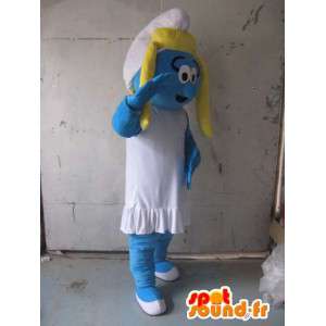 Smurfette Mascot - Costume Blue, white cap - Fast shipping - MASFR00503 - Mascots the Smurf