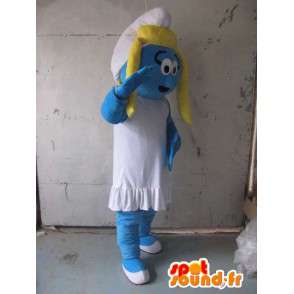 Smurfette Mascot - Kostium niebieski, biały cap - Szybka wysyłka - MASFR00503 - Mascottes Les Schtroumpf