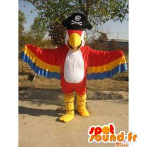 Red & Yellow Eagle mascot with hat pirate - Costume party - MASFR00171 - Mascot of birds
