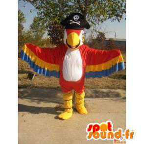 Águila mascota de rojo y amarillo con sombrero de pirata - Fiesta de disfraces - MASFR00171 - Mascota de aves