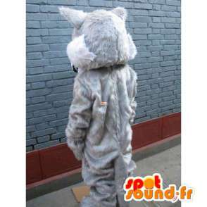 Mascotte Loup aux yeux bleus et fourrure blanche - Costume soirée - MASFR00245 - Mascottes Loup
