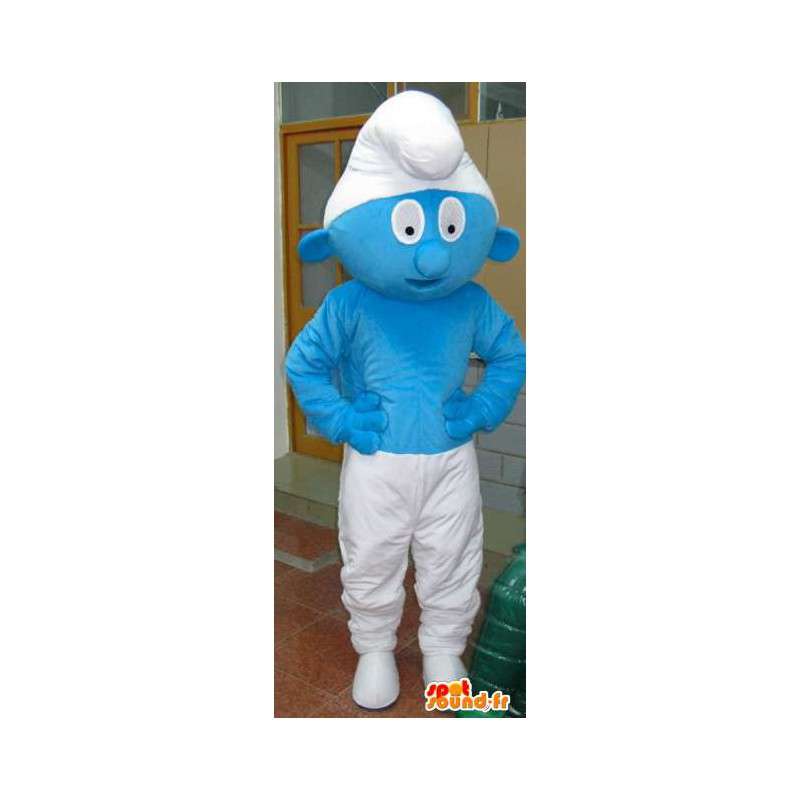 Smurf Mascot - Jasnoniebieski garnitur, biała czapka - MASFR00504 - Mascottes Les Schtroumpf