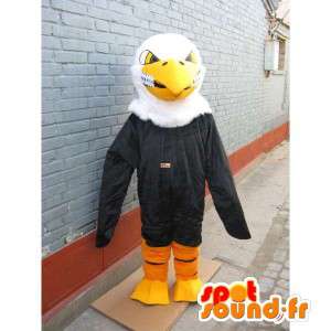 Mascotte aigle classique jaune, noir et blanc avec sourire ravageur - MASFR00226 - Mascotte d'oiseaux