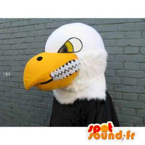 Aquila mascotte classico giallo, sorriso assassino in bianco e nero - MASFR00226 - Mascotte degli uccelli
