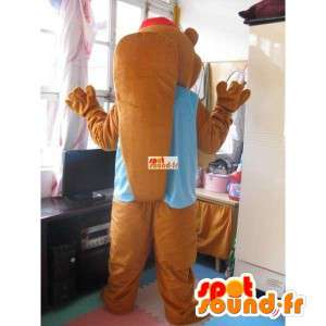 Bear mascot fun to cap with blue vest - Plush animal - MASFR00309 - Bear mascot