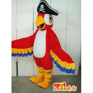 Águila mascota de rojo y amarillo con sombrero de pirata - Fiesta de disfraces