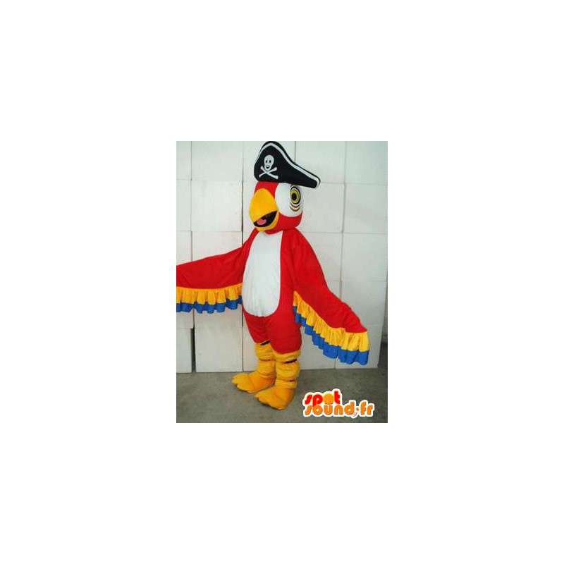 Red & Yellow Eagle mascot with hat pirate - Costume party - MASFR00171 - Mascot of birds