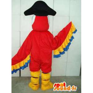 Águila mascota de rojo y amarillo con sombrero de pirata - Fiesta de disfraces - MASFR00171 - Mascota de aves