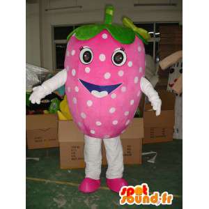 Mascot rosa morango com ervilhas verdes - frutas Disguise verão - MASFR00313 - frutas Mascot