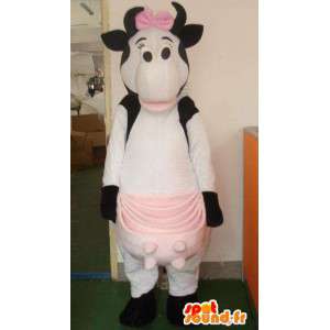 Il latte di mucca mascotte grande rosa farfallino e femmina con - MASFR00322 - Mascotte farfalla