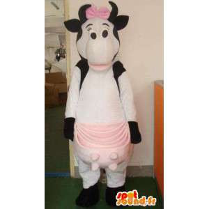 Stor rosa mjölkko maskot och feminin med fluga - Spotsound
