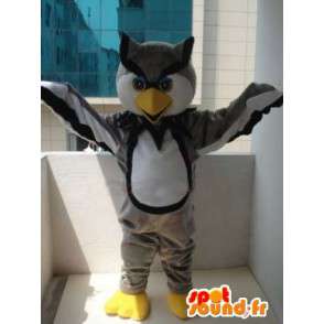 Gray owl mascot majestic and colorful - Plush Grey and yellow - MASFR00330 - Mascot of birds