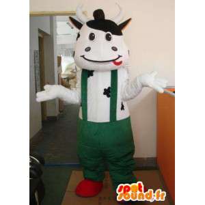 Mascotte vache classique avec pantalon à bretelles vertes - MASFR00321 - Mascottes Vache