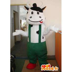 Mascotte klassieke koe met groene broek bretels - MASFR00321 - koe Mascottes