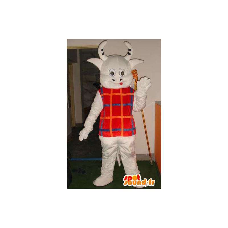 Mascot koeienhoorns met kleine gestreepte vest - Fast shipping - MASFR00323 - koe Mascottes