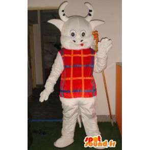 Mascot koeienhoorns met kleine gestreepte vest - Fast shipping - MASFR00323 - koe Mascottes